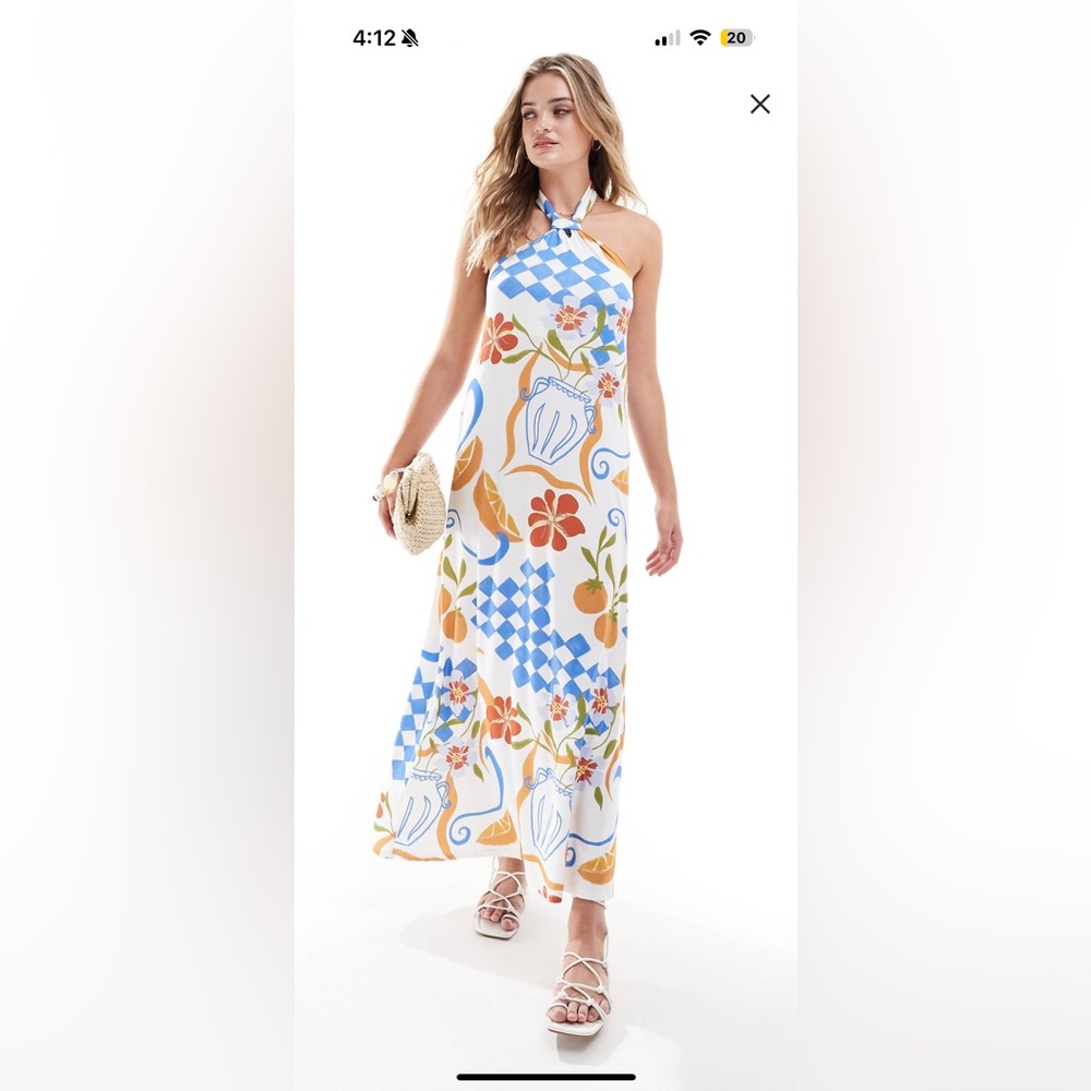ASOS halter neck maxi dress in Mediterranean print